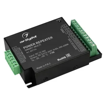 5-канальный усилитель для мультицветных (RGB-MIX) светодиодных лент SMART-MULTI 12-24V 5x5A IP20 027124 чёрный Arlight
