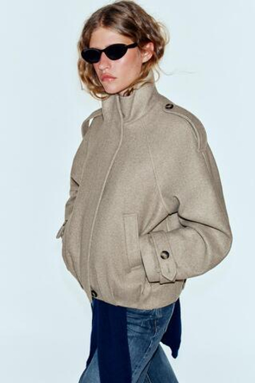ZARA КУРТКА-БОМБЕР С ХЛЯСТИКАМИ, СВЕТЛО-БЕЖЕВЫЙ