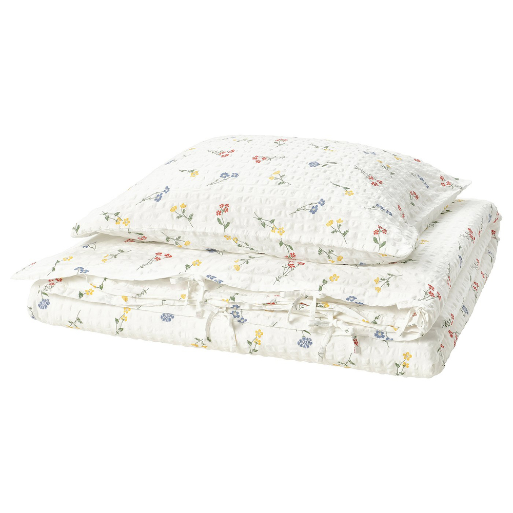 IKEA PILDVÄRGMAL  (ИКЕА ПИЛДВЭРГМАЛ)  -  Пододеяльник и наволочка - белый/цветочный узор 150x200/50x60 см