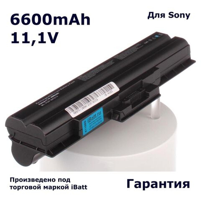 Аккумулятор iBatt 6600mAh, для PCG-81211V PCG-51111V VGN-FW11ER PCG-31312V Vaio VGN-FW11SR VGN-FW11MR SVE1112M1R VGN-FW SVE1111M1R