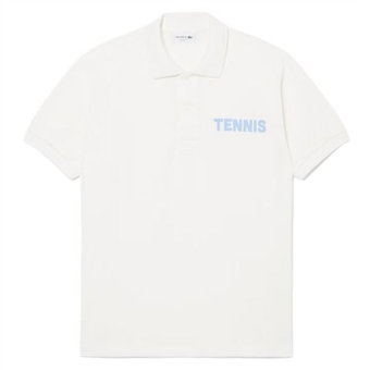 Мужское теннисное поло Lacoste Classic Fit Printed Petit Piqué - white