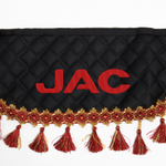 Ламбрекен с косынками стеганые JAC (экокожа, черный, красные кисточки)