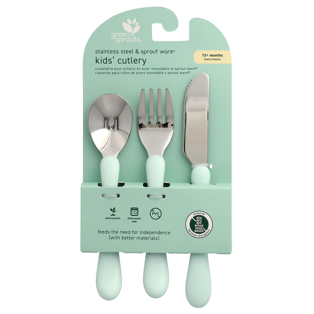 Green Sprouts, детские столовые приборы из стали и Sprout Ware®, от 12 месяцев, 3 шт.