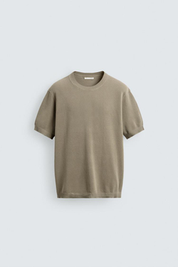 ZARA ФУТБОЛКА RELAXED FIT ИЗ ТРИКОТАЖА, РЫЖЕВАТО-КОРИЧНЕВЫЙ