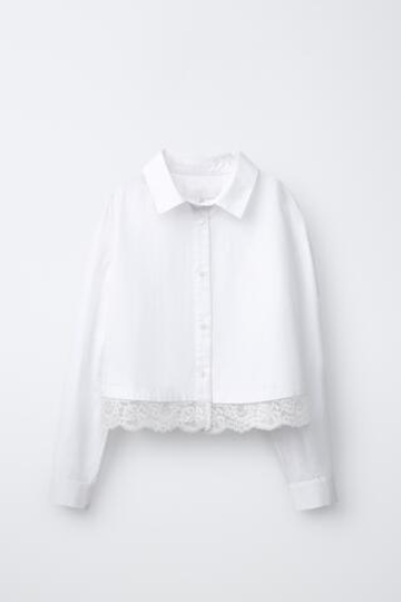 ZARA РУБАШКА С КРУЖЕВНОЙ ОТДЕЛКОЙ, БЕЛЫЙ