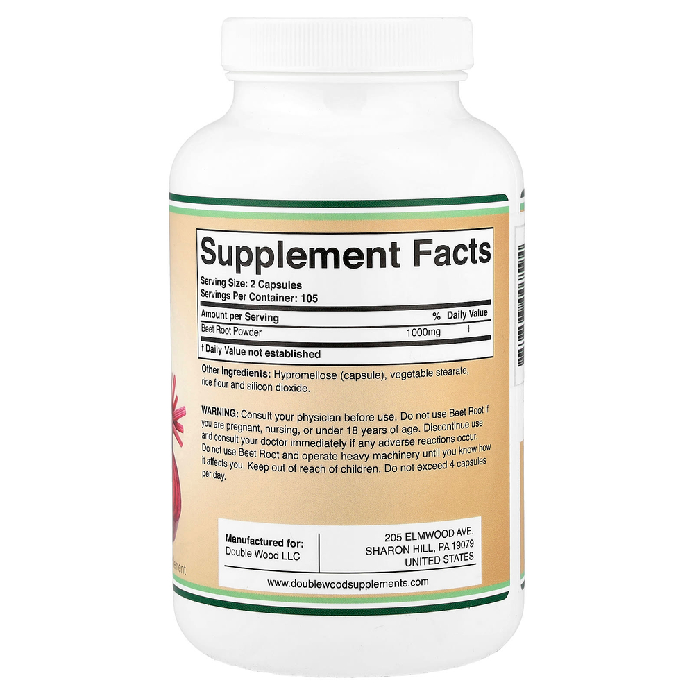 Double Wood Supplements, свекла, 210 капсул (500 мг в 1 капсуле)