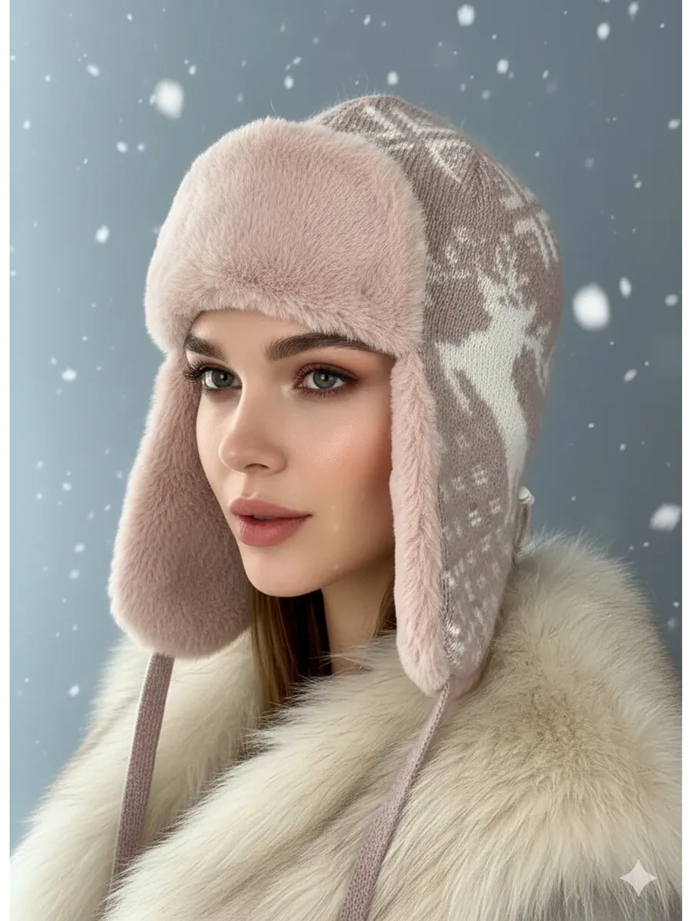 шапка зимняя ушанка вязаная с мехом