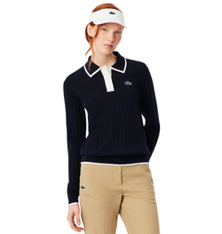 Женский теннисный свитер Lacoste Polo Collar Stretch Sweater — navy blue/white