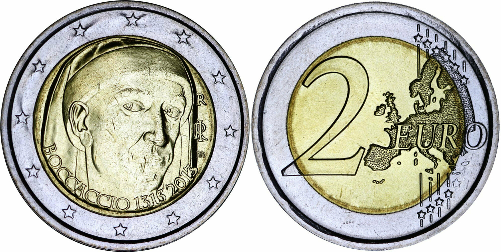 Италия 2 евро, 2013 700 лет со дня рождения Джованни Боккаччо UNC