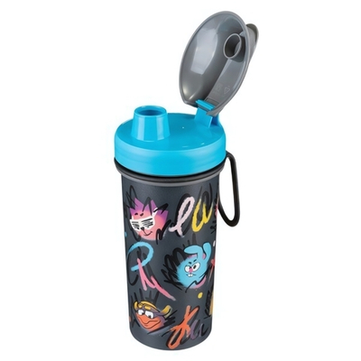 Стакан детский с крышкой, петлей и декором "смешарики" 400мл (серый)