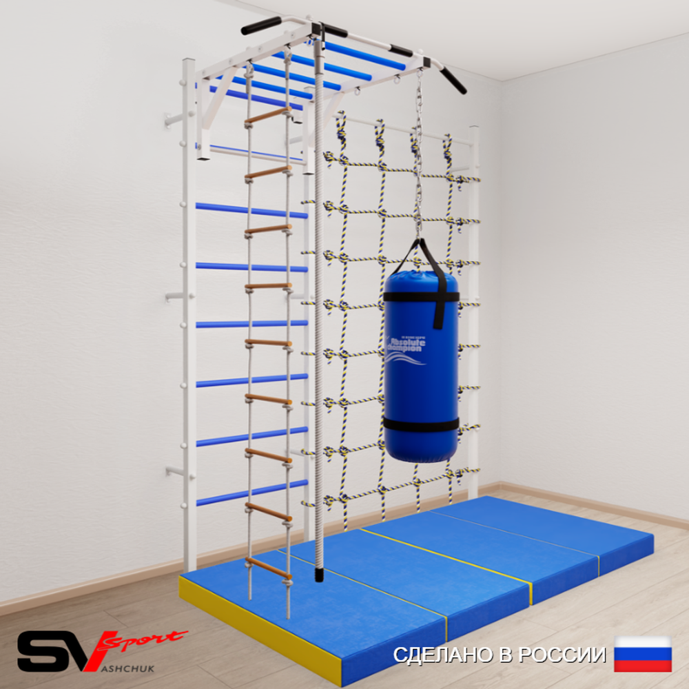 Шведская стенка Sv Sport усиленная 63470 (Турник рукоход/Канат/Лестница/Цепь/Мешок 30кг/Мат 2м/Канатный лаз)