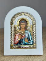 Ангел Хранитель, икона арочная, белое дерево, эмаль 86х112