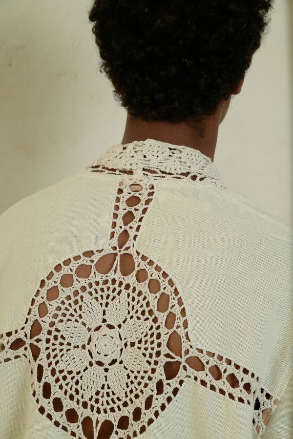Рубашка с Мягким Воротником / Morning Gown Crocheted Long Sleeve бежевая - фото 3