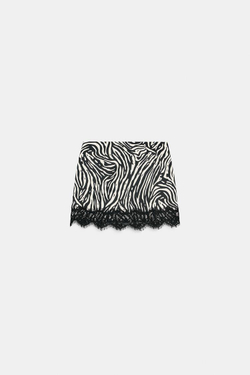 ZARA ЮБКА-ШОРТЫ С КРУЖЕВНЫМ НИЗОМ, ЧЕРНЫЙ/ЭКРЮ