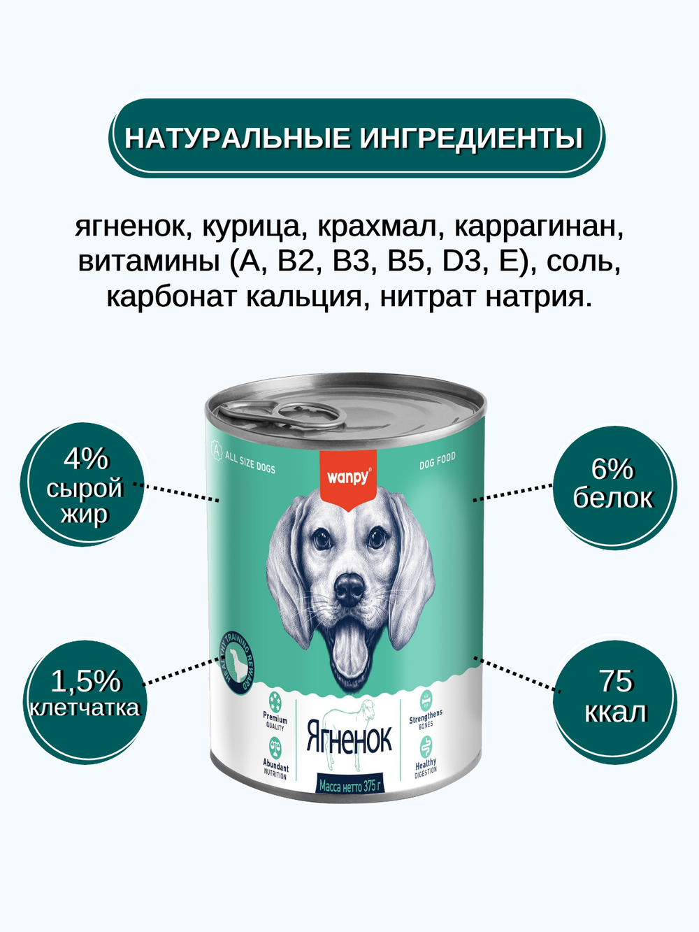 Wanpy Dog Консервы для собак из ягненка 375 г