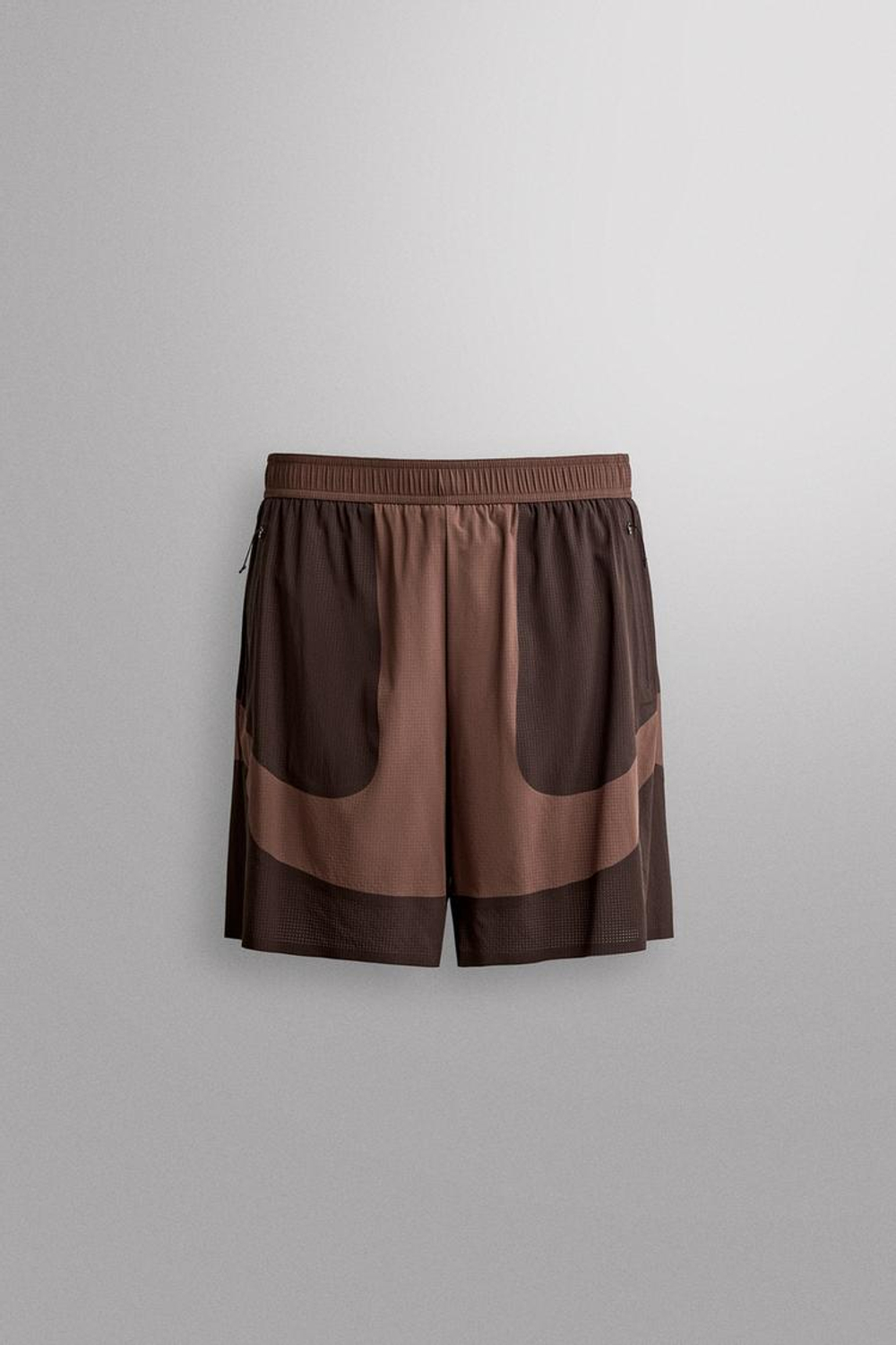 ZARA СПОРТИВНЫЕ ШОРТЫ 9" В СТИЛЕ КОЛОР-БЛОК, КОРИЧНЕВЫЙ