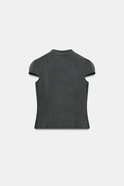 ZARA ТОП В ПОЛОСКУ НА ПУГОВИЦАХ, СЕРЫЙ МЕЛАНЖ