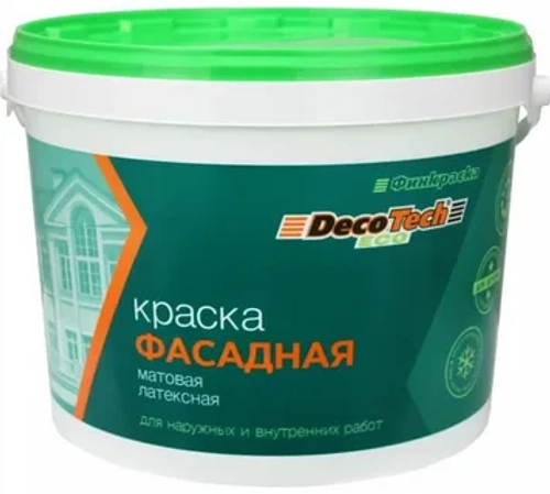 "Decotech"™ краска латексная ЕСО белая фасадная для окраски фасадов зданий, универсальная 14кг.
