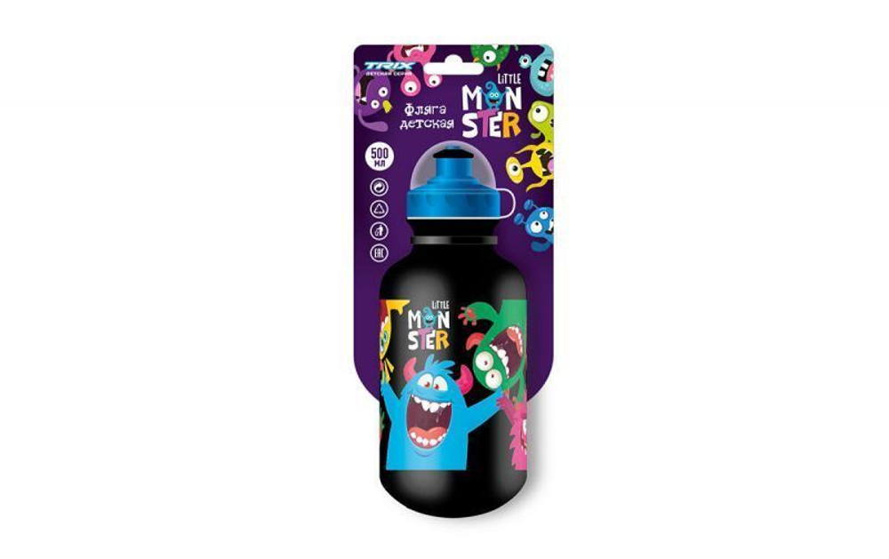 Фляга TRIX Little Monster детская, 500 мл, защитная крышка, LDPE, фиолетовая