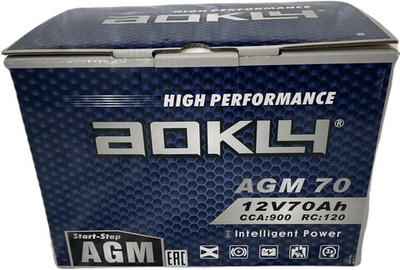 Аккумулятор AOKLY AGM Stop&Go 70 А/ч обратный R+ 278x176x190 L3 EN 700 А