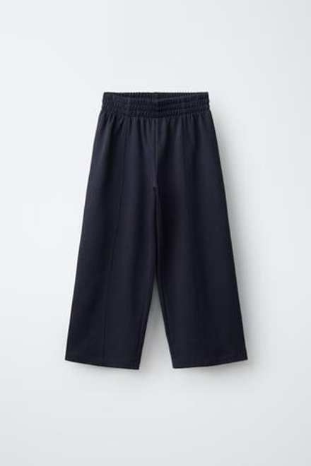 ZARA ТРИКОТАЖНЫЕ БРЮКИ WIDE LEG, МОРСКОЙ СИНИЙ