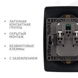 Розетка ЭРА Серия 12 12-2106-06 двойная с заземлением 2X2P+E Schuko 16A-250В IP20 чёрный | Эра 12