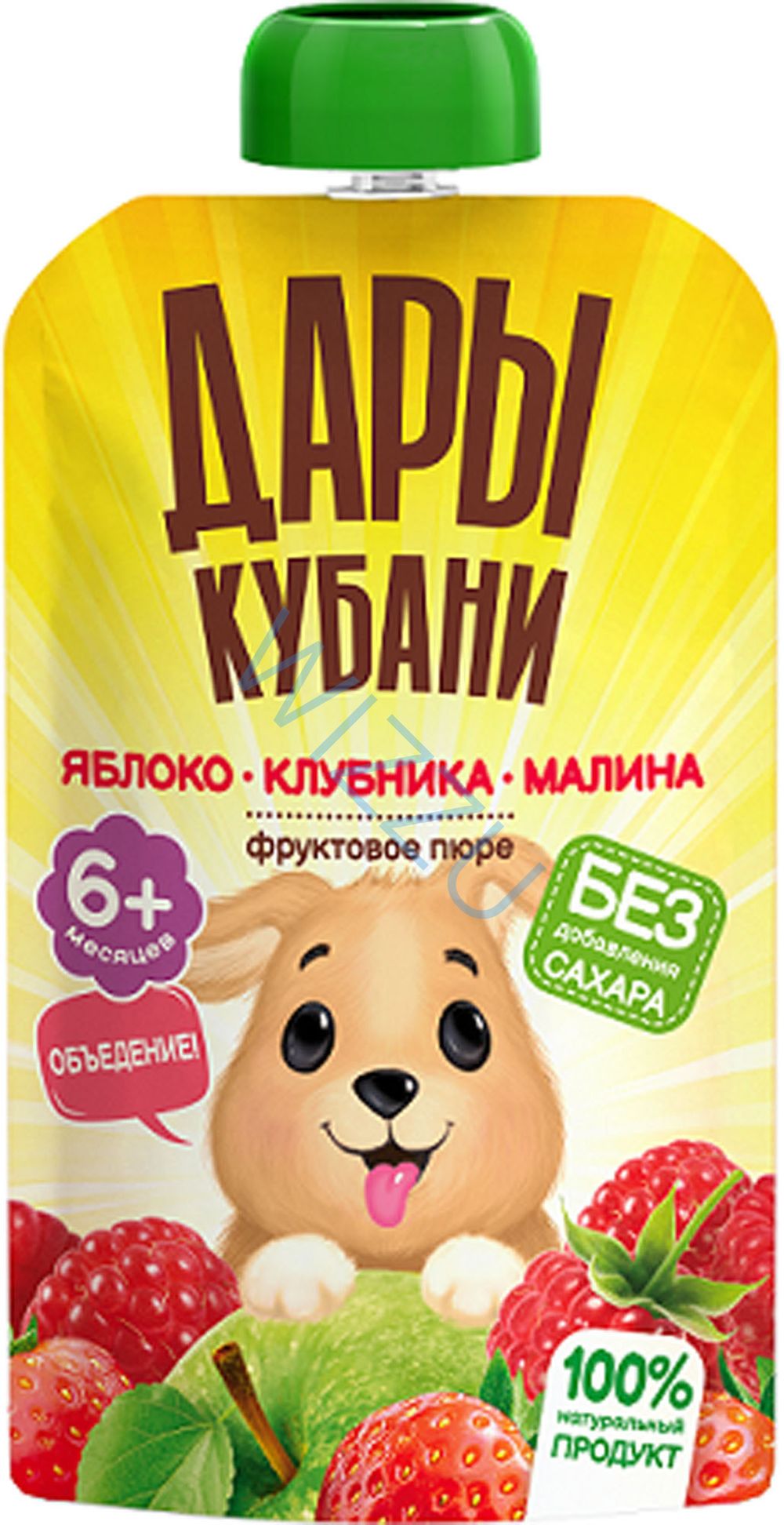 Пюре фруктово-ягодное Дары Кубани Яблоко-Клубника-Малина, 90 г