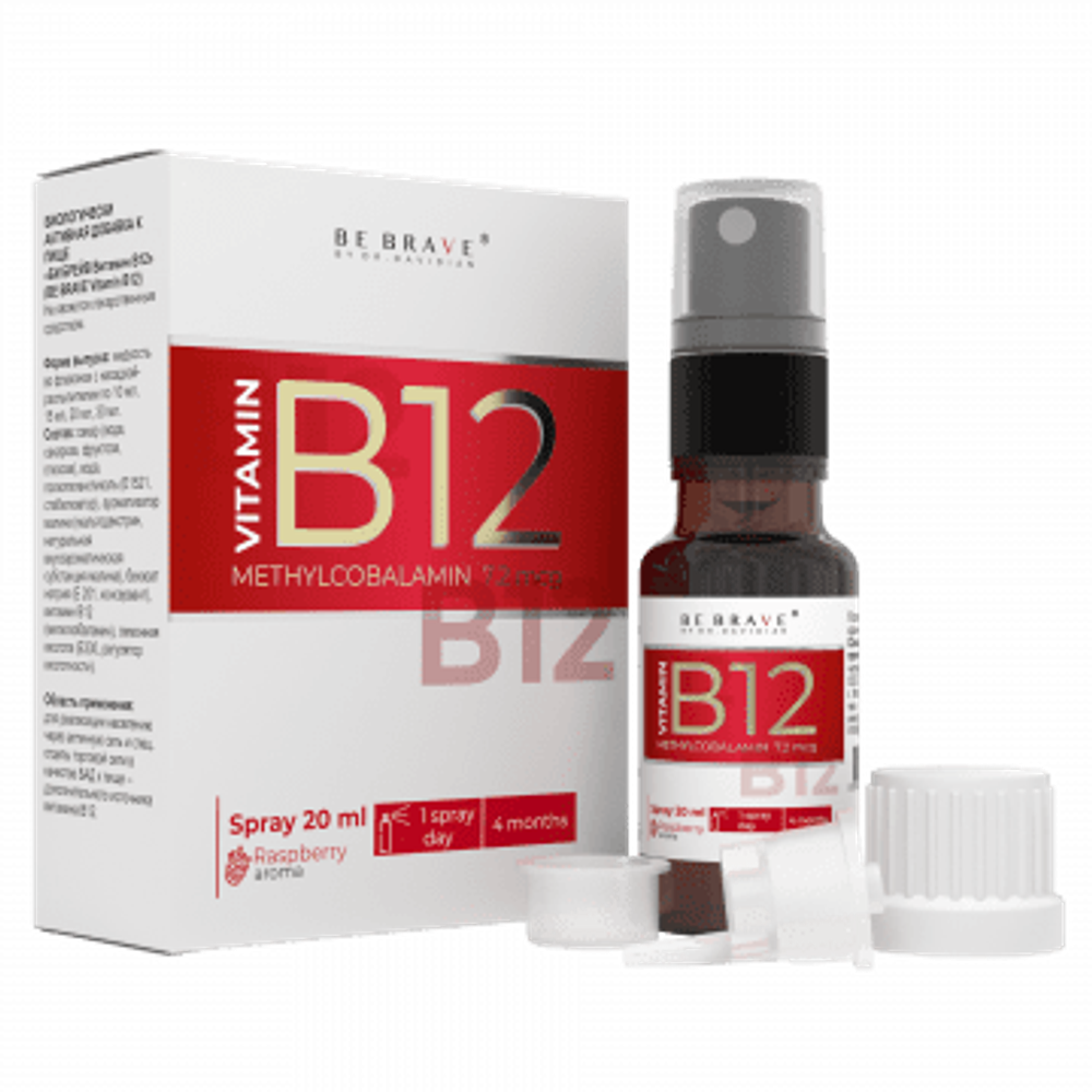BE BRAVE by DR. Davidian Vitamin B12, БАД Витамин B12 в виде спрея, в природной форме, 20 мл. 120 нажатий.
