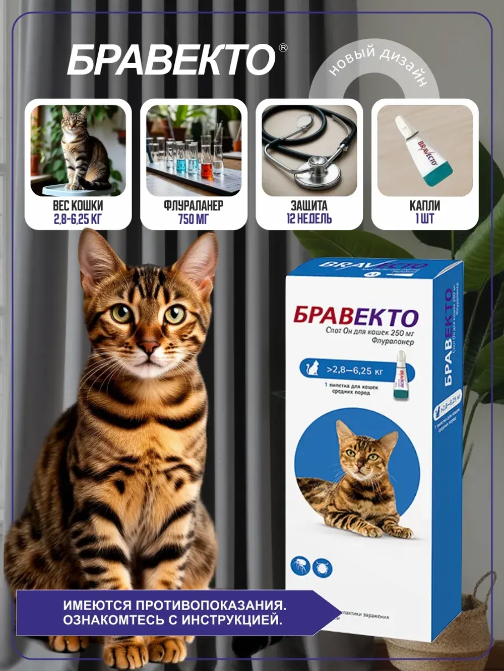 Капли Бравекто для кошек 2,8 - 6,25 кг