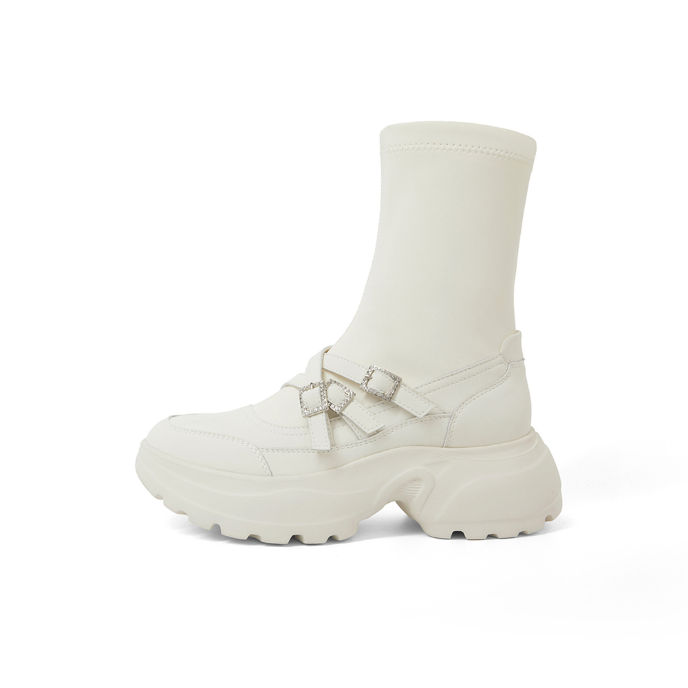 COMELY Stretch & Sock Boots Women"s Black/Beige