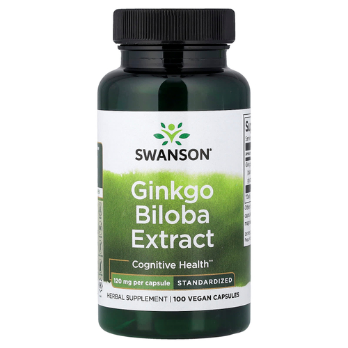 Swanson Vitamins, экстракт гинкго билоба, стандартизованный, 120 мг, 100 веганских капсул