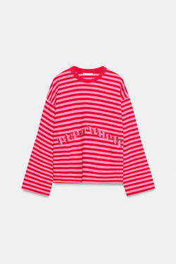 ZARA ФУТБОЛКА В ПОЛОСКУ С ТЕКСТОМ, КРАСНЫЙ