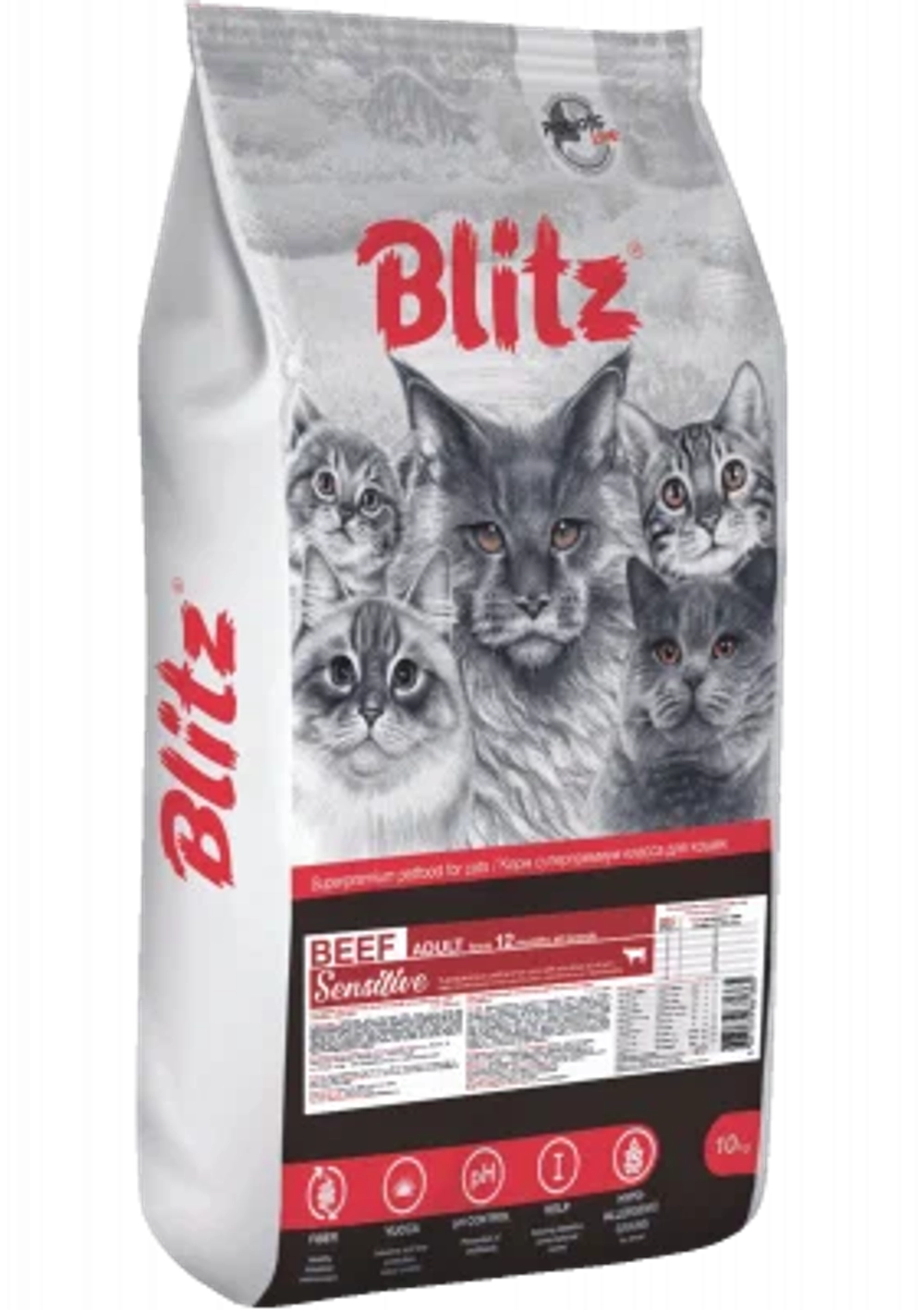 Сухой корм для кошек Blitz Sensitive Beef Adult Cats All Breeds с говядиной 10кг