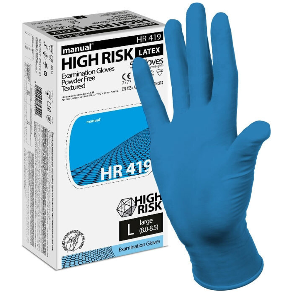 Перчатки латексные  High Risk особо прочные (синие), 1 пара размер L