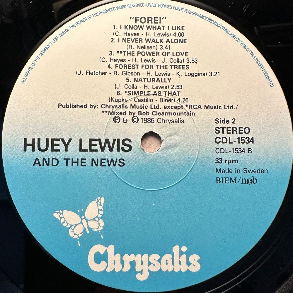 Huey Lewis And The News - Fore! (Швеция 1986г.)