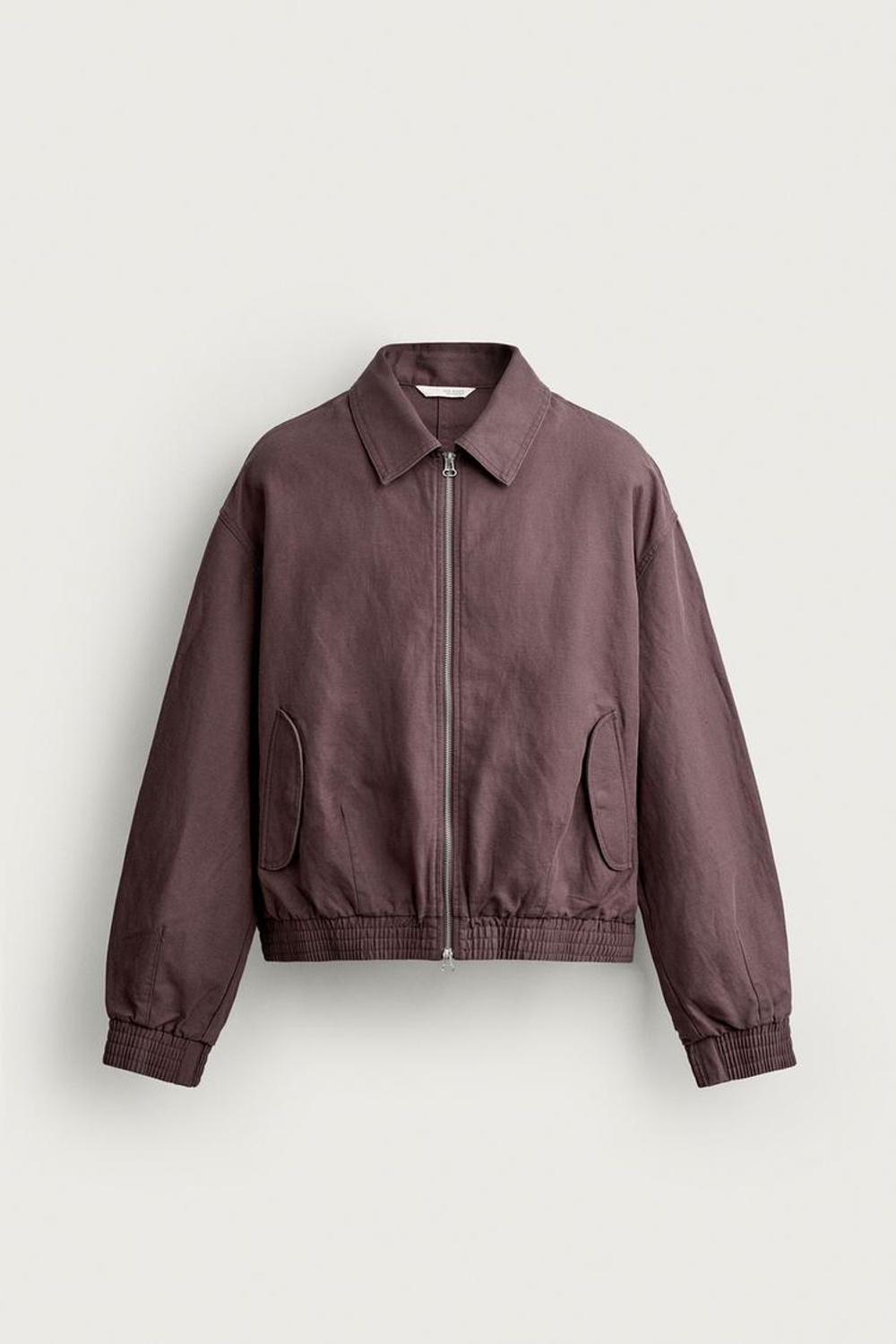 ZARA УКОРОЧЕННАЯ КУРТКА ИЗ ХЛОПКА И ЛЬНА, СЛИВОВЫЙ