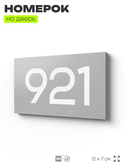 Номер на дверь 921, табличка на дверь для офиса, квартиры, кабинета, аудитории, склада, серая 120х70 мм, Айдентика Технолоджи