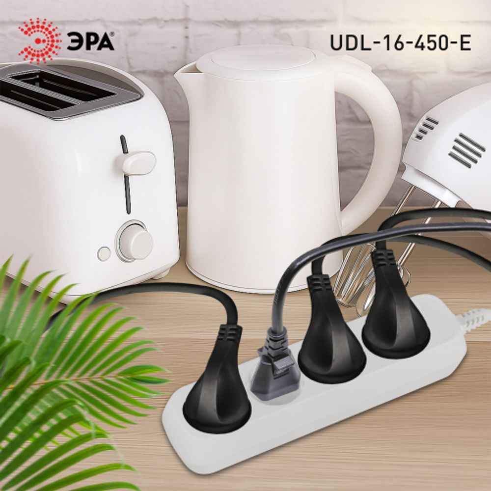 Удлинитель электрический ЭРА UDL-16-450-E Greenline 4 розетки с заземлением 5м ПВС 3x1мм2 | Электротовары
