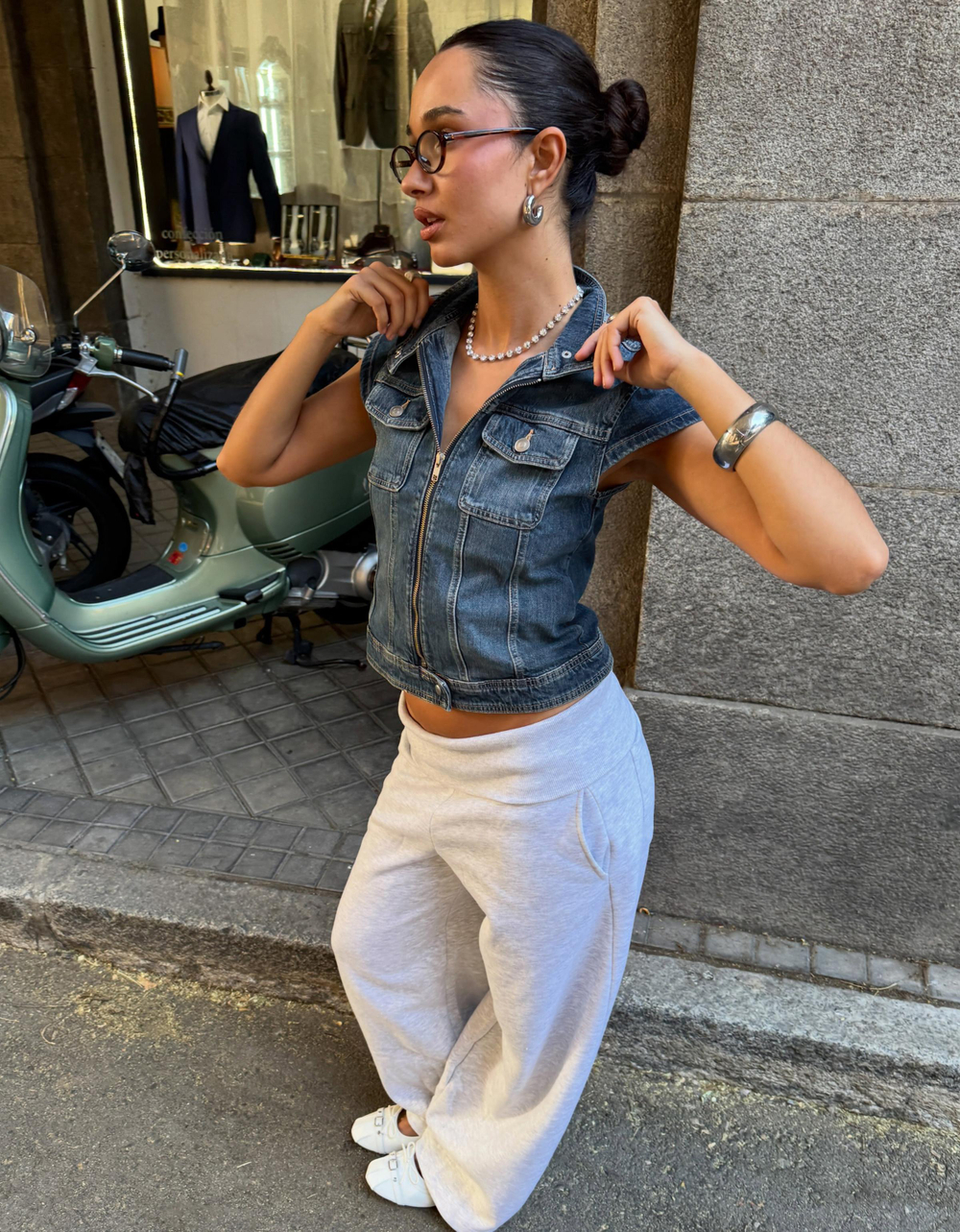 Женский джинсовый топ на молнии - BERSHKA