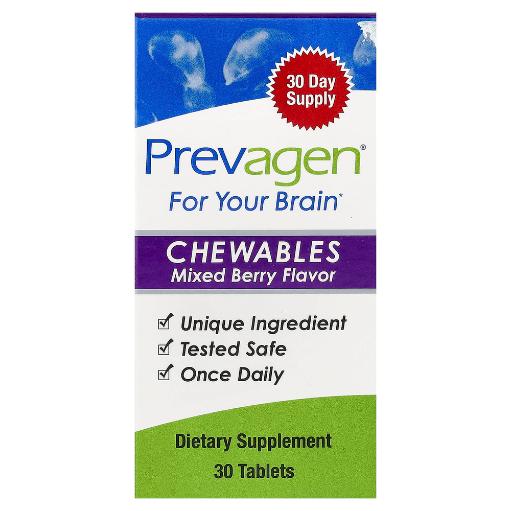 Prevagen (Quincy-Bioscience), Для мозга, жевательные таблетки, ягодный вкус, 30 таблеток