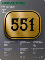 Номерок на дверь квартиры 551, для кабинета, офиса, шильдик 9 х 7 см, золотистый, Айдентика Технолоджи