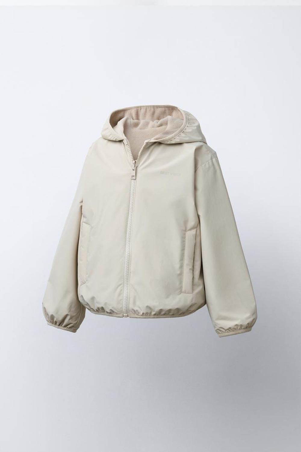 ZARA НЕЙЛОНОВАЯ КУРТКА ИЗ ПОЛАРФЛИСА, ЭКРЮ