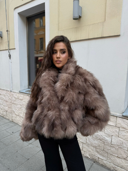 Шуба из эко меха Автоледи шиншилла капучино