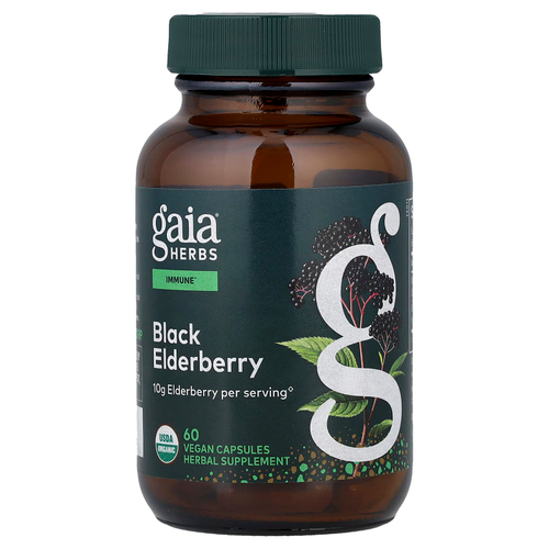 Gaia Herbs, черная бузина, 60 веганских капсул