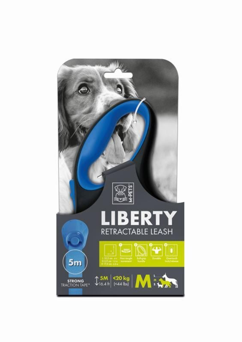 Поводок-рулетка LIBERTY 5 м, до 20 кг, М, 17.5 x 10.2 x 3.9 см, синий