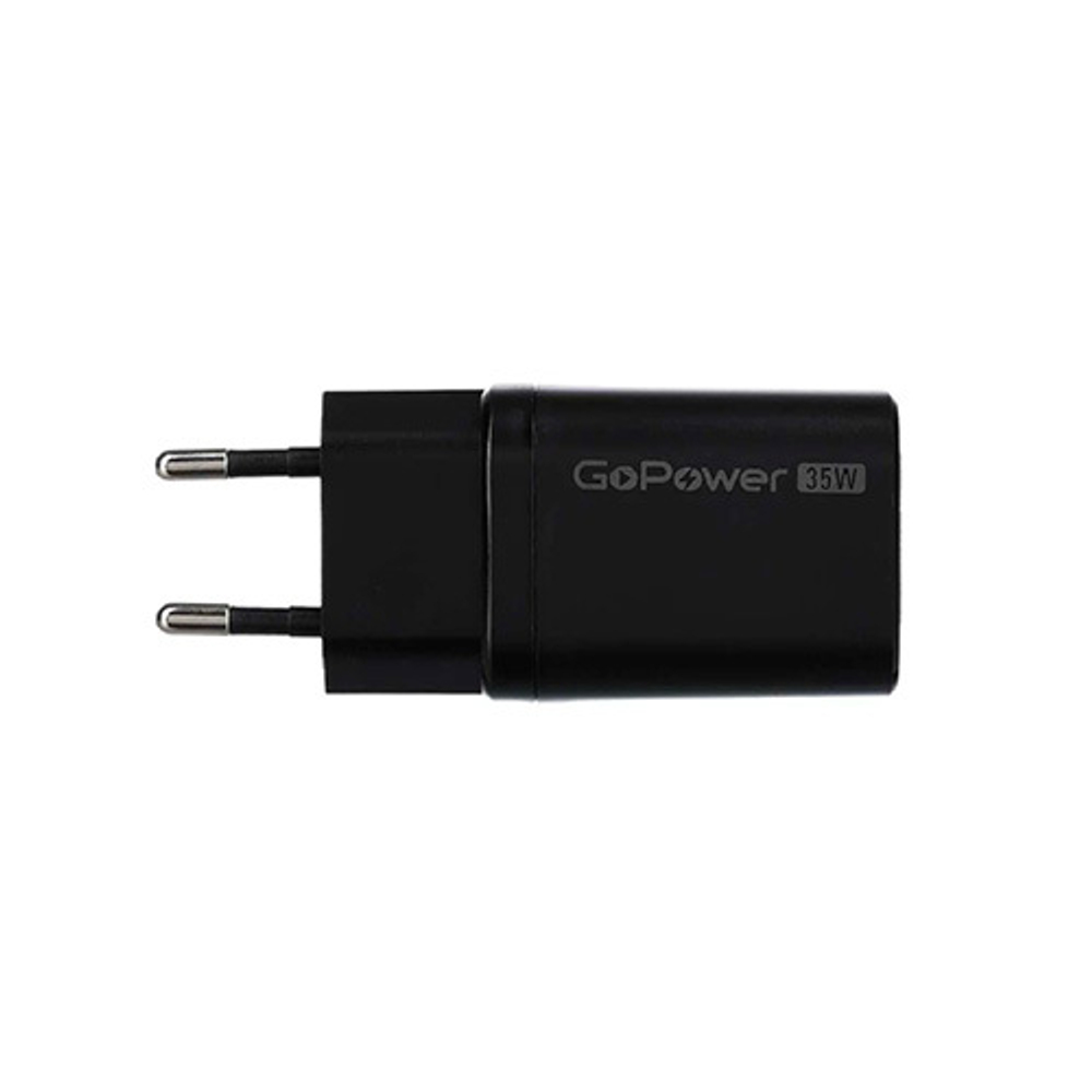 Сетевое зарядное устройство GoPower GPQC09 1USB+1Type-C 35W QC3.0 GAN черный
