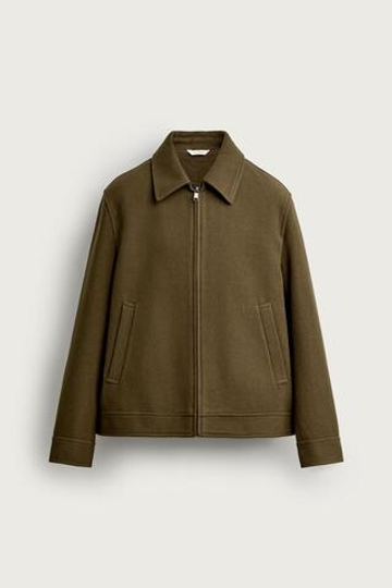 ZARA КУРТКА КЛАССИЧЕСКОГО КРОЯ ИЗ ШЕРСТЯНОЙ ТКАНИ, ТЕМНО-ОЛИВКОВЫЙ