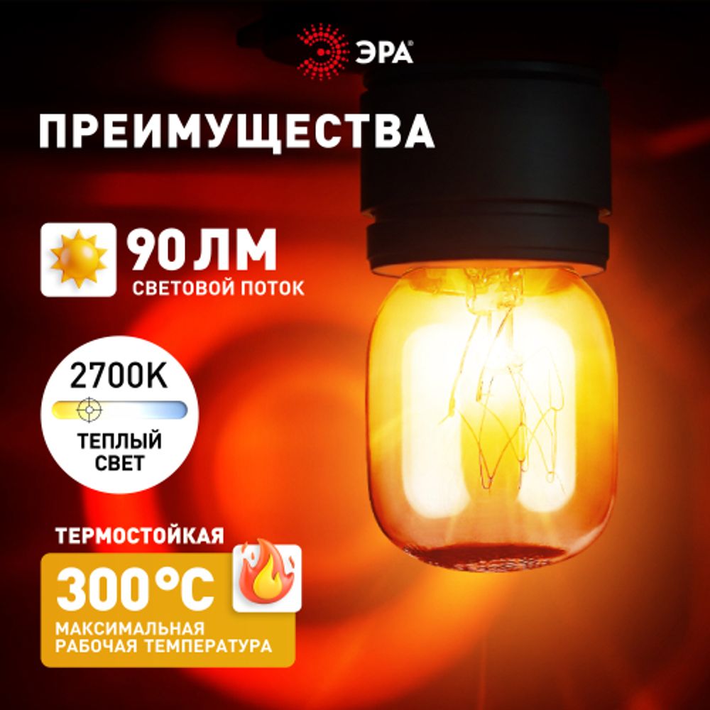 Лампа накаливания ЭРА T25-15-E14-230 oven 15Вт 230В для духовых шкафов цветная коробка Е14 | Лампы накаливания Для бытовой техники