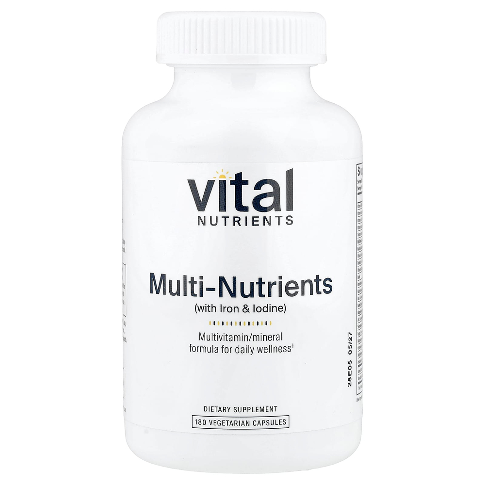 Vital Nutrients, Мультиэлементы (с железом и йодом), 180 вегетарианских капсул
