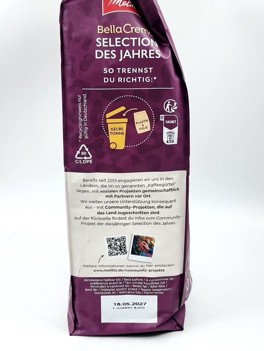 Кофе зерновой MELITTA Bella Crema "Selection Des Jahres", 1 кг (срок 18.05.2027 )